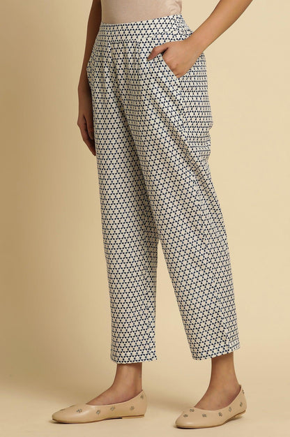 W for Woman White Straight Pants With Blue Triangle Print