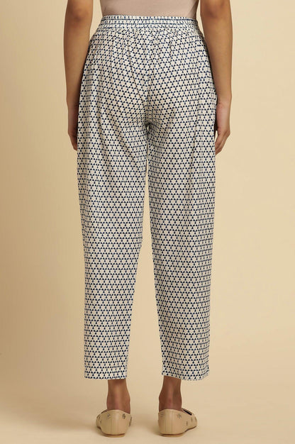 W for Woman White Straight Pants With Blue Triangle Print