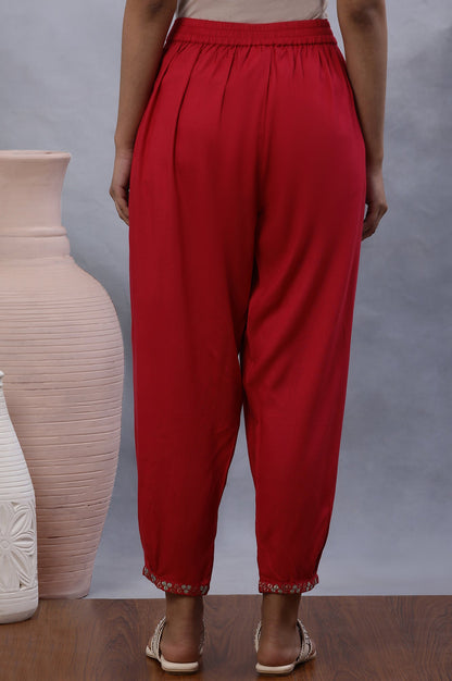 W for Woman Hot Pink Gathered Pants With Embellished Hemline