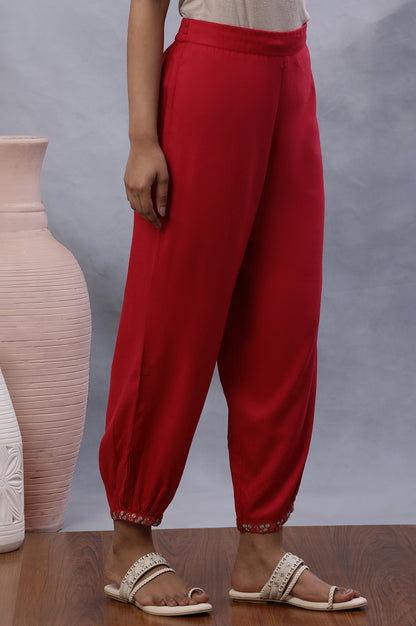 W for Woman Hot Pink Gathered Pants With Embellished Hemline