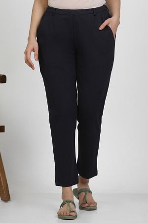W for Woman Blue Slim-Fit Work Wear Trousers