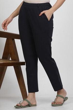 W for Woman Blue Slim-Fit Work Wear Trousers