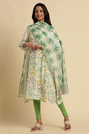 W for Woman White Kota Dupatta With Green Print