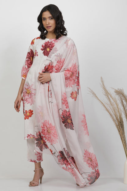 W for Woman White Bold Floral Printed Dupatta