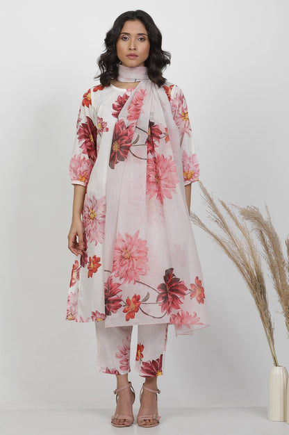 W for Woman White Bold Floral Printed Dupatta