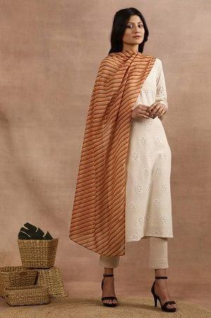 W for Woman Multi-Coloured Stripe Printed Kota Dupatta