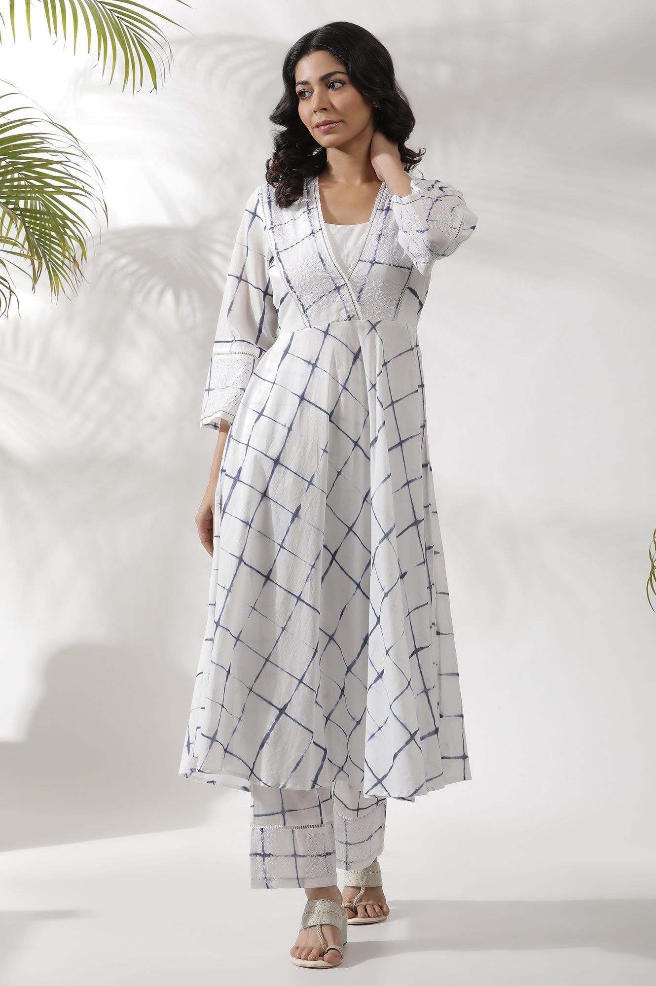 W for Woman White Tie Dye Flared Kurta And Pants Set