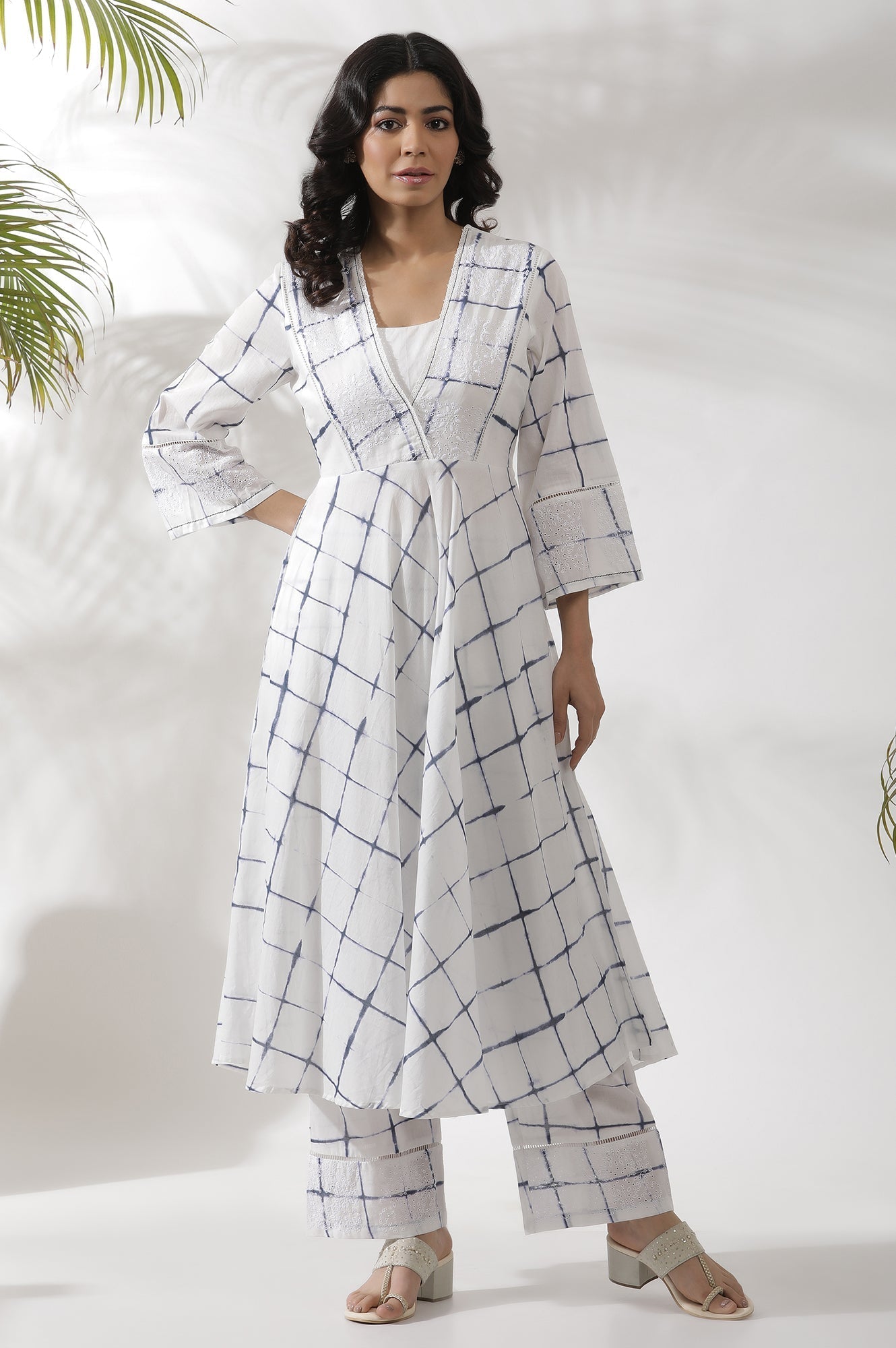 W for Woman White Tie Dye Flared Kurta And Pants Set
