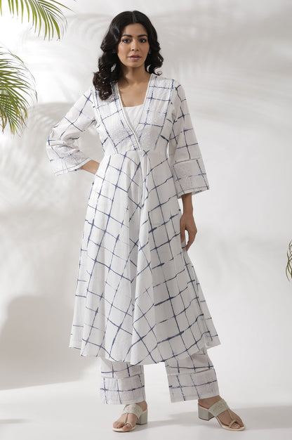 W for Woman White Tie Dye Flared Kurta And Pants Set