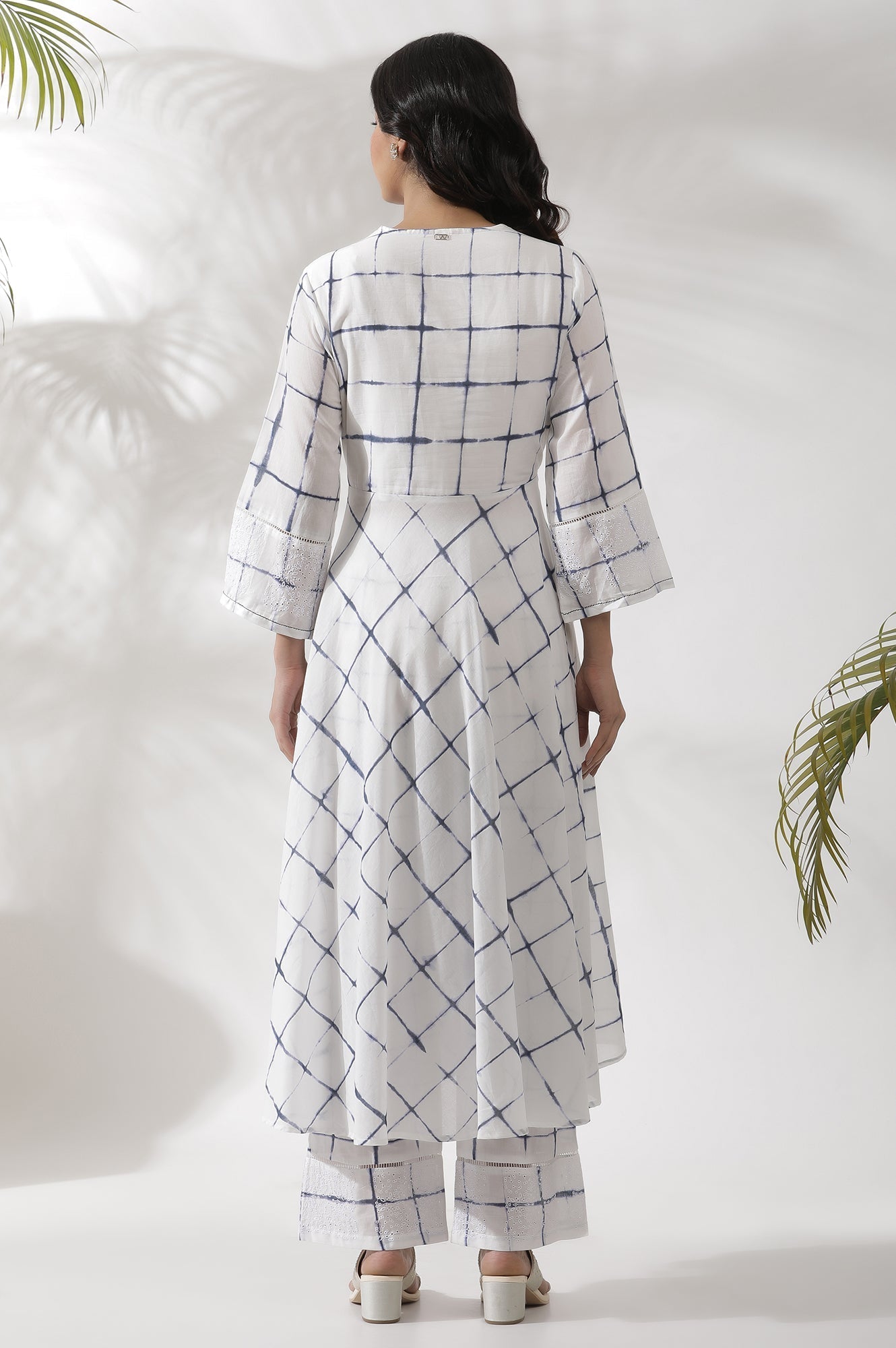 W for Woman White Tie Dye Flared Kurta And Pants Set