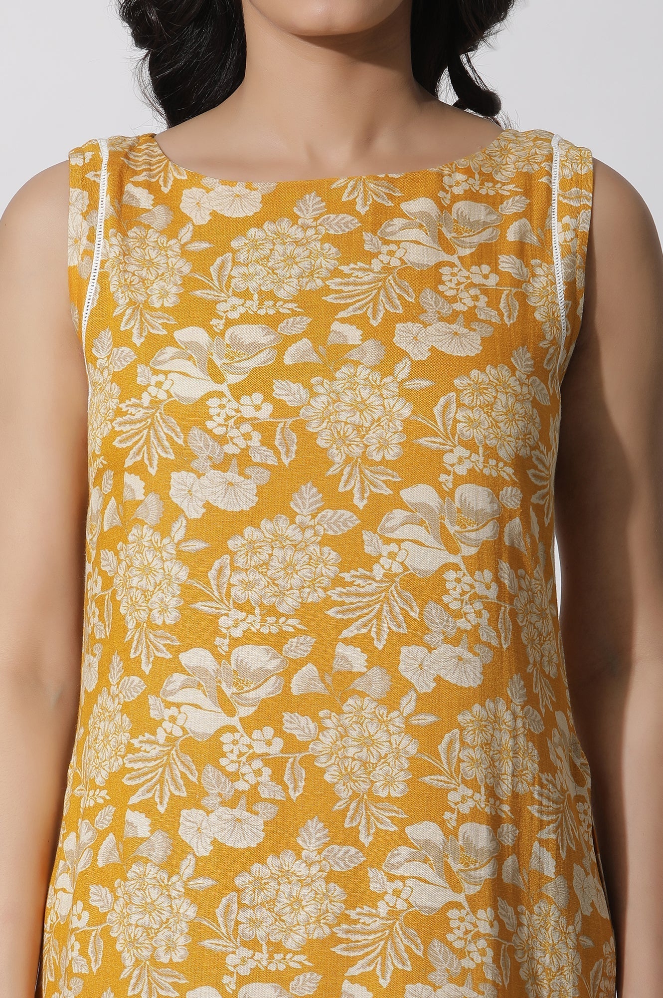 W for Woman Mustard Floral Printed A-Line Kurta And Flared Pants Set