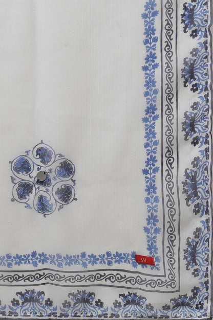 W for Woman White Printed Kurta With Embroidery, Pants And Dupatta Set