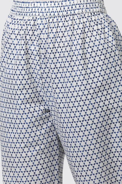W for Woman White Printed Kurta With Embroidery, Pants And Dupatta Set
