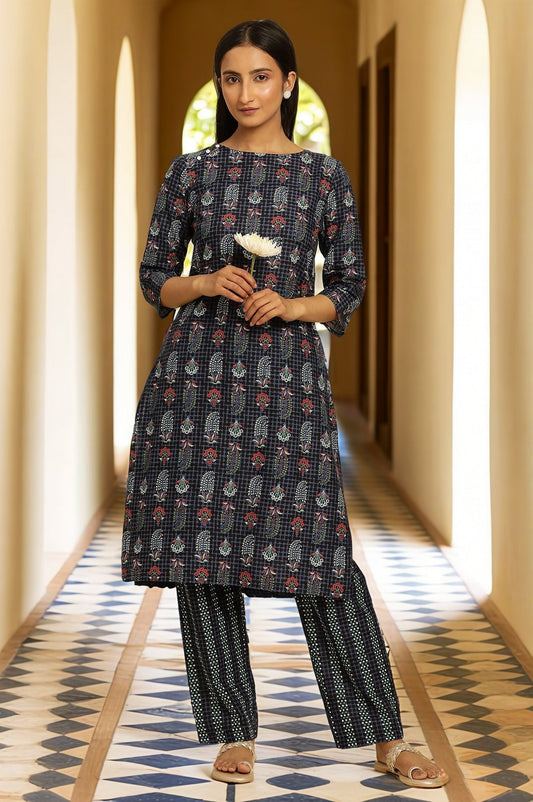 W for Woman Blue Paisely Printed Kurta And Pants Set