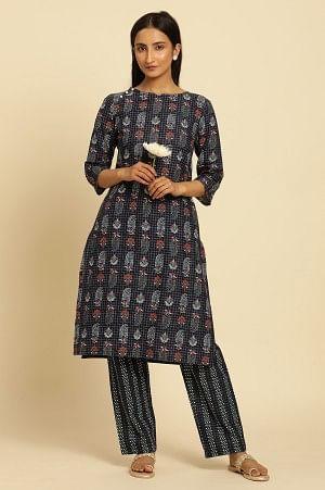 W for Woman Blue Paisely Printed Kurta And Pants Set