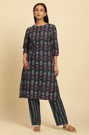 W for Woman Blue Paisely Printed Kurta And Pants Set