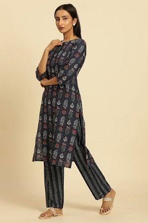 W for Woman Blue Paisely Printed Kurta And Pants Set