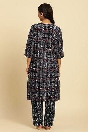 W for Woman Blue Paisely Printed Kurta And Pants Set
