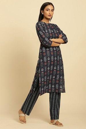 W for Woman Blue Paisely Printed Kurta And Pants Set