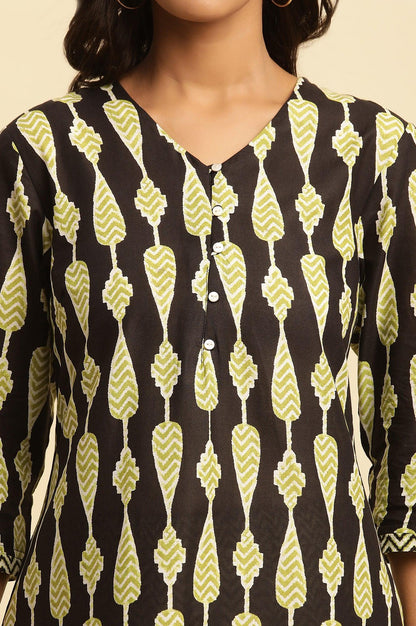 W for Woman Black Printed Straight Kurta And Pants Set