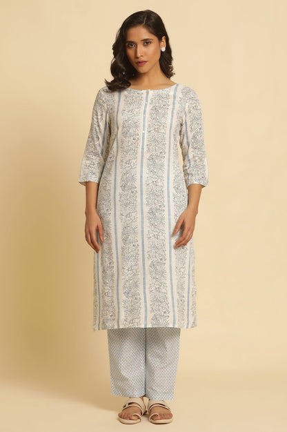 W for Woman White Floral Printed Straight Kurta And Pants Set