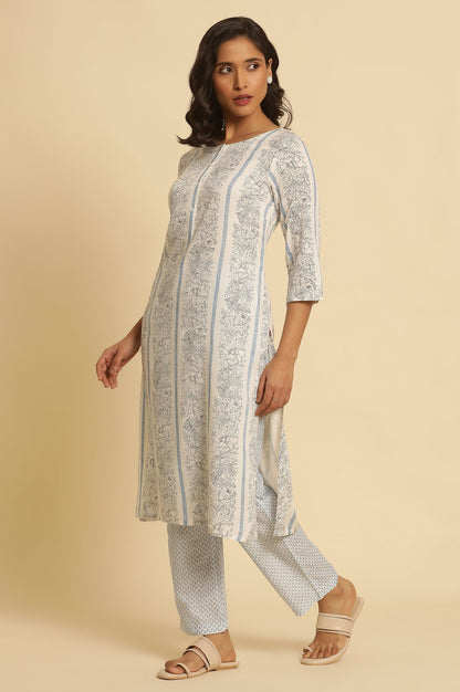 W for Woman White Floral Printed Straight Kurta And Pants Set
