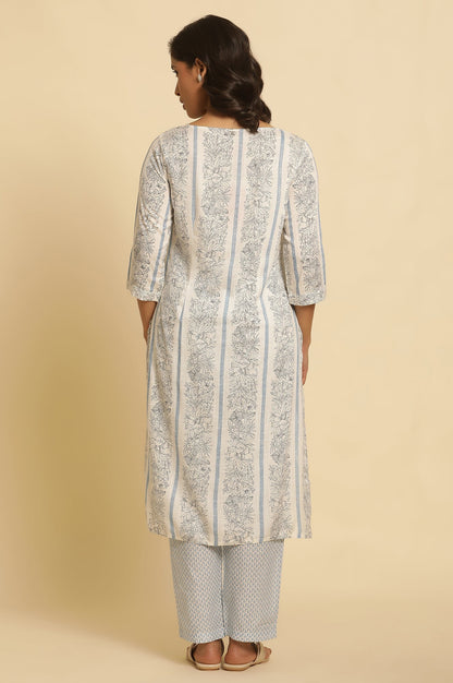 W for Woman White Floral Printed Straight Kurta And Pants Set