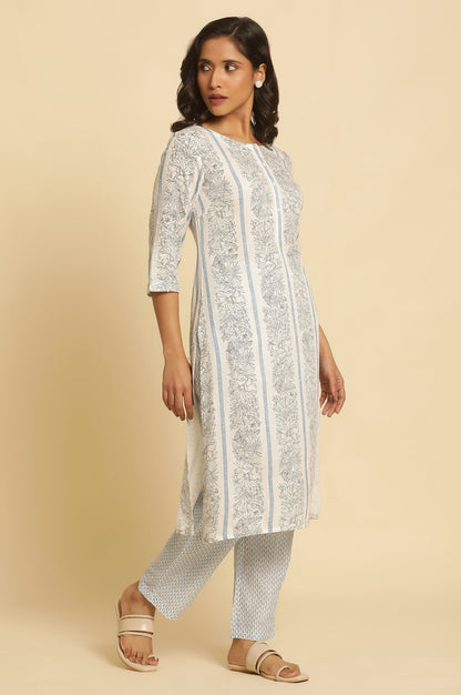 W for Woman White Floral Printed Straight Kurta And Pants Set