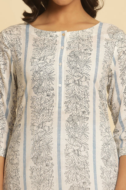 W for Woman White Floral Printed Straight Kurta And Pants Set