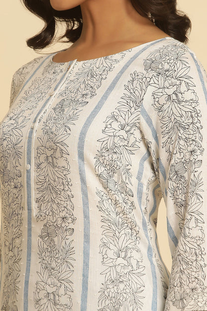 W for Woman White Floral Printed Straight Kurta And Pants Set