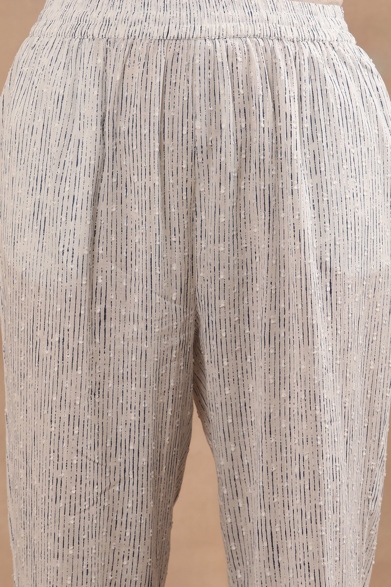 W for Woman White And Blue Cotton Printed Kurta With Embroidery And Pants Set