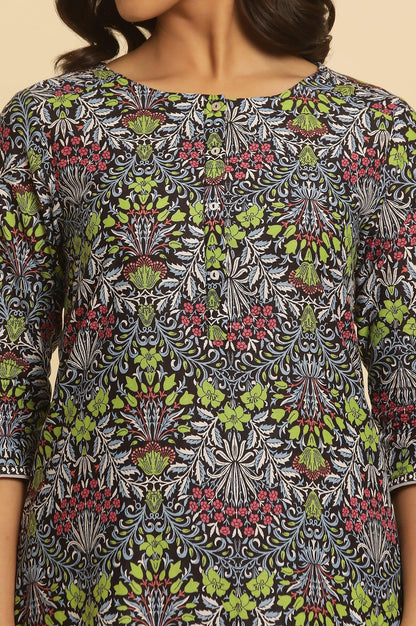 W for Woman Black Floral Printed Straight Kurta And Pants Set