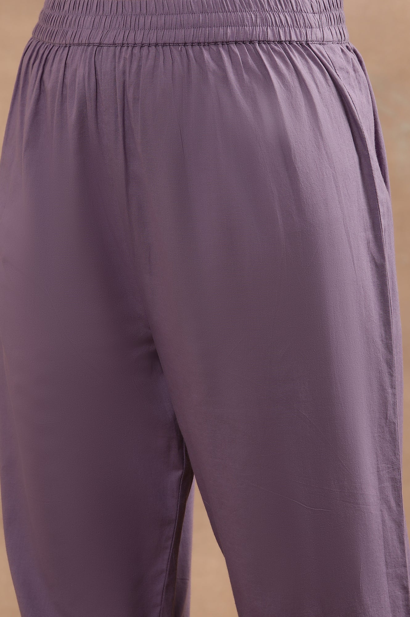 W for Woman Purple Embroidered A-Line Kurta, Pants And Printed Dupatta Set