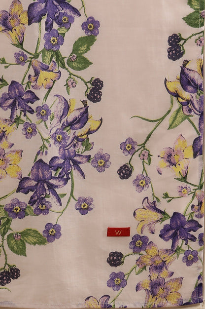 W for Woman Purple Embroidered A-Line Kurta, Pants And Printed Dupatta Set