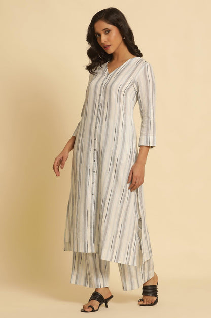 W for Woman White Cotton Printed Kurta And Pants Set