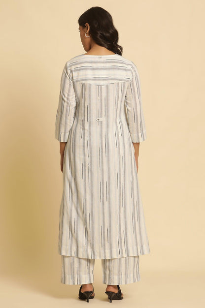 W for Woman White Cotton Printed Kurta And Pants Set