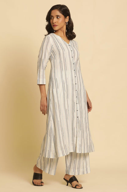 W for Woman White Cotton Printed Kurta And Pants Set