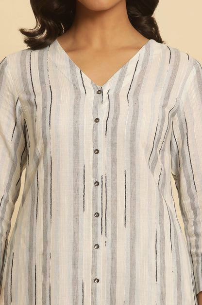 W for Woman White Cotton Printed Kurta And Pants Set