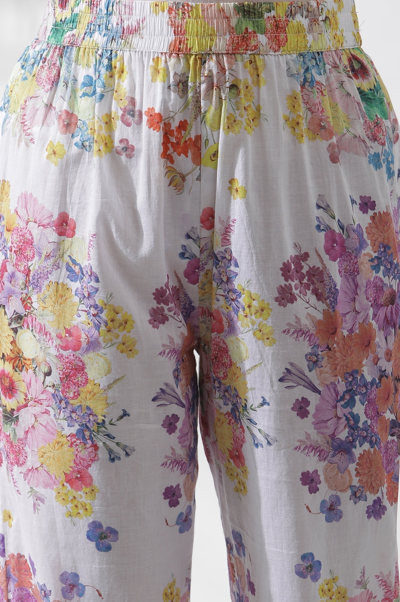 W for Woman White Floral Printed Cotton A-line Kurta, Pants and Dupatta Set