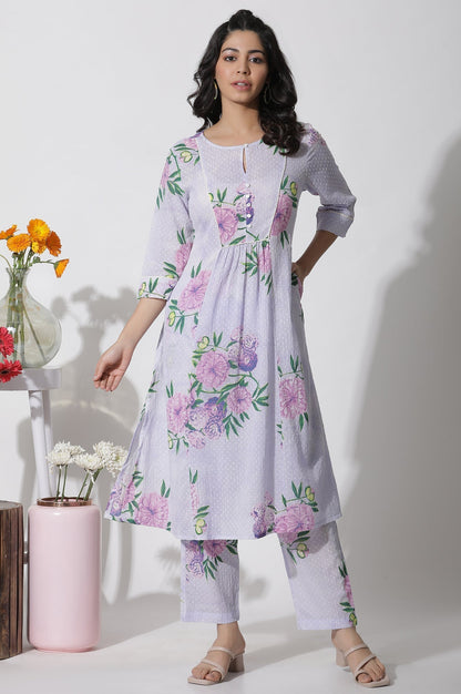 W for Woman Purple Floral Printed Gathered Kurta And Pants Set