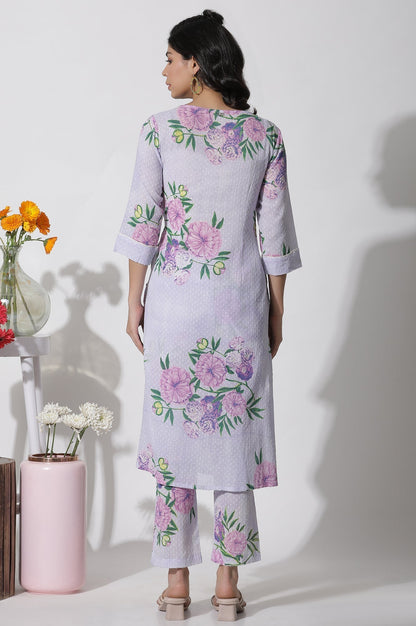 W for Woman Purple Floral Printed Gathered Kurta And Pants Set