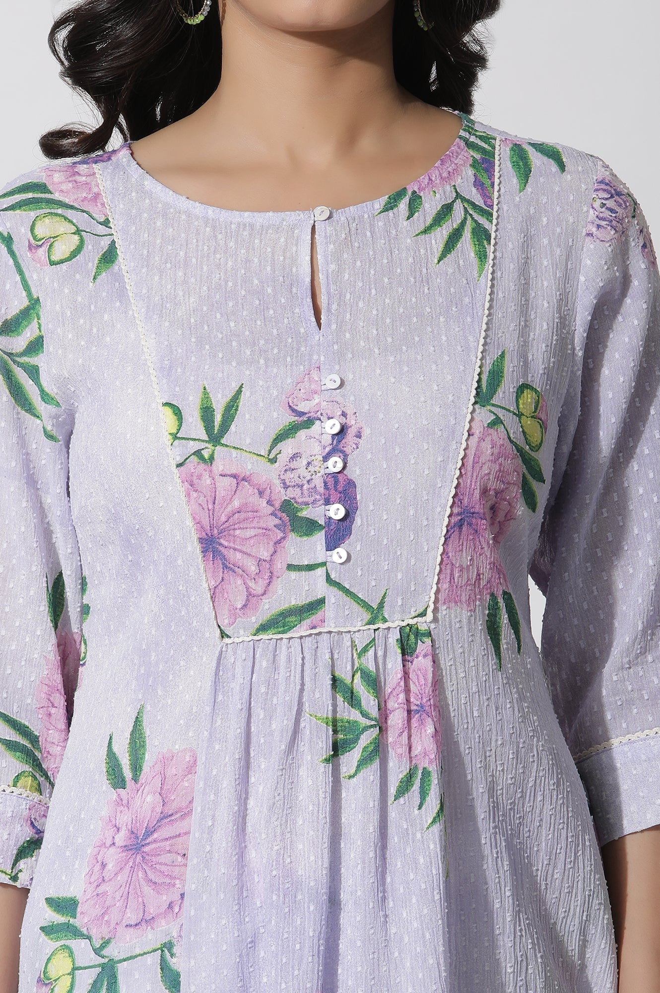 W for Woman Purple Floral Printed Gathered Kurta And Pants Set