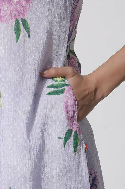 W for Woman Purple Floral Printed Gathered Kurta And Pants Set