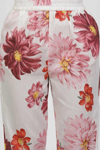 W for Woman White Bold Floral Printed Kurta And Pants Co-Ord Set