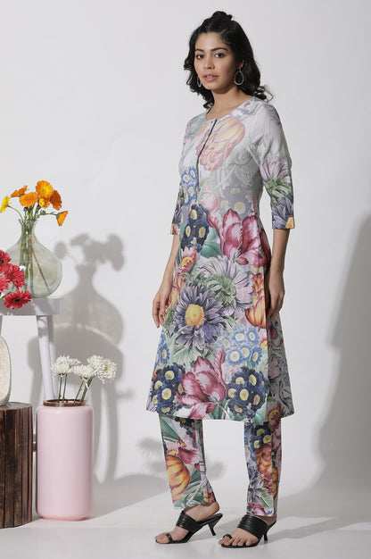 W for Woman Multi-Coloured Floral Printed Short Kurta And Pants Set