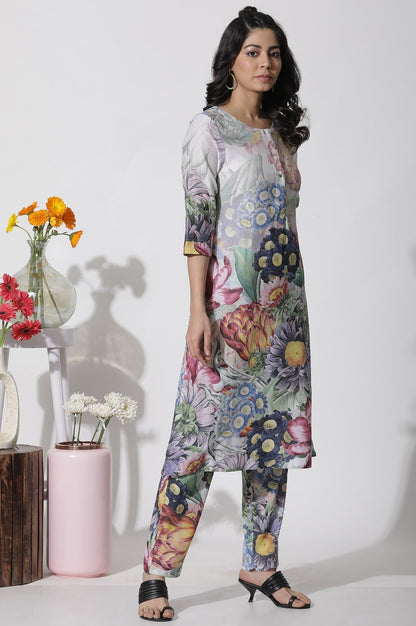 W for Woman Multi-Coloured Floral Printed Short Kurta And Pants Set