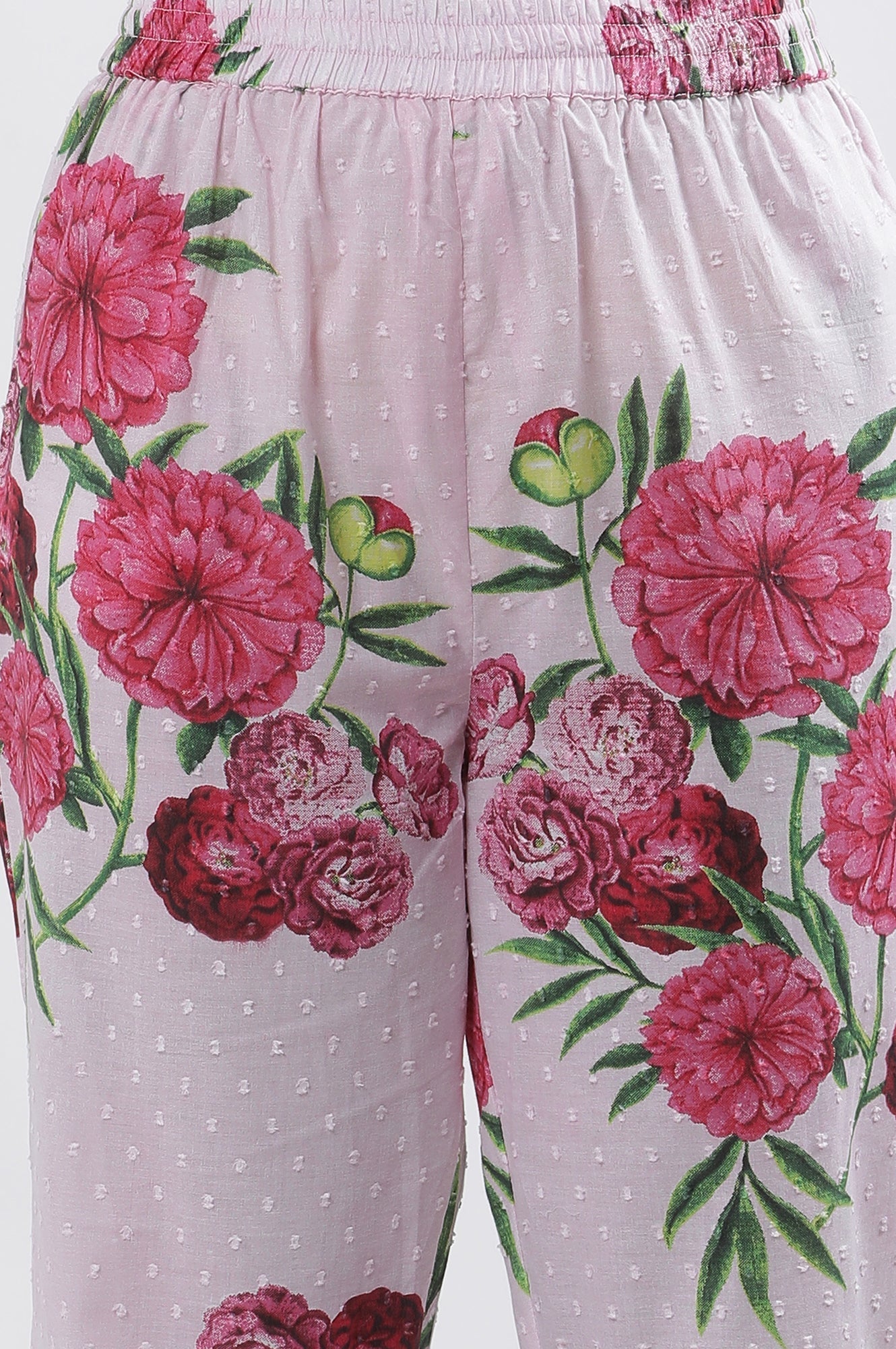 W for Woman Pink Bold Floral Printed A-Line Short Kurta And Pants Set