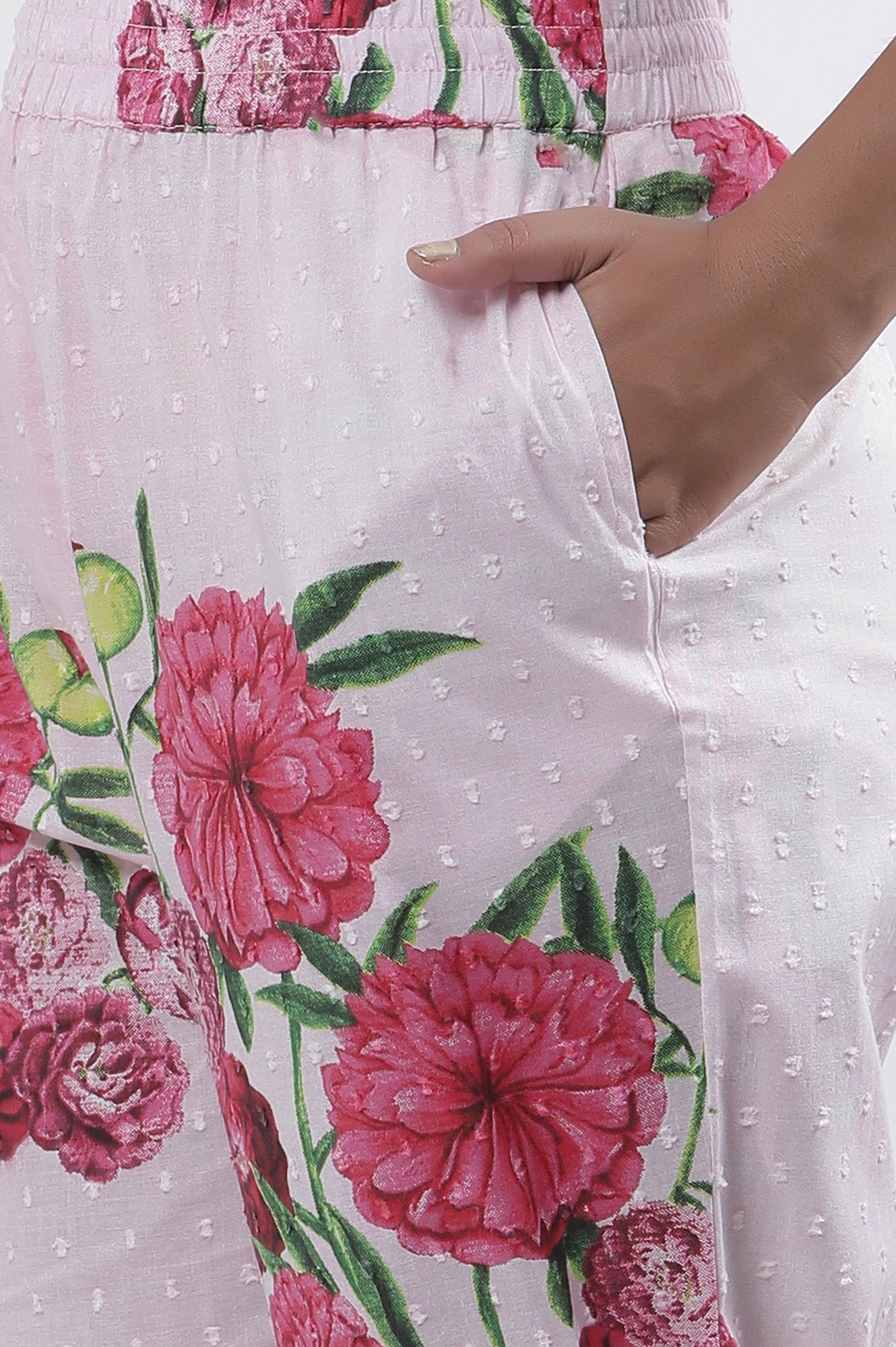 W for Woman Pink Bold Floral Printed A-Line Short Kurta And Pants Set