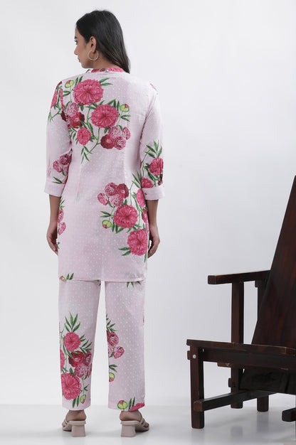 W for Woman Pink Bold Floral Printed A-Line Short Kurta And Pants Set