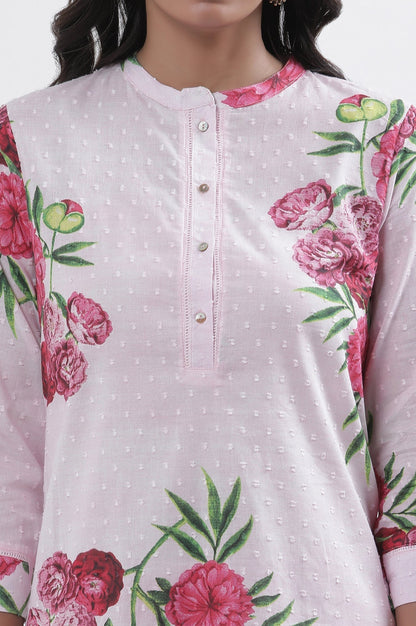 W for Woman Pink Bold Floral Printed A-Line Short Kurta And Pants Set